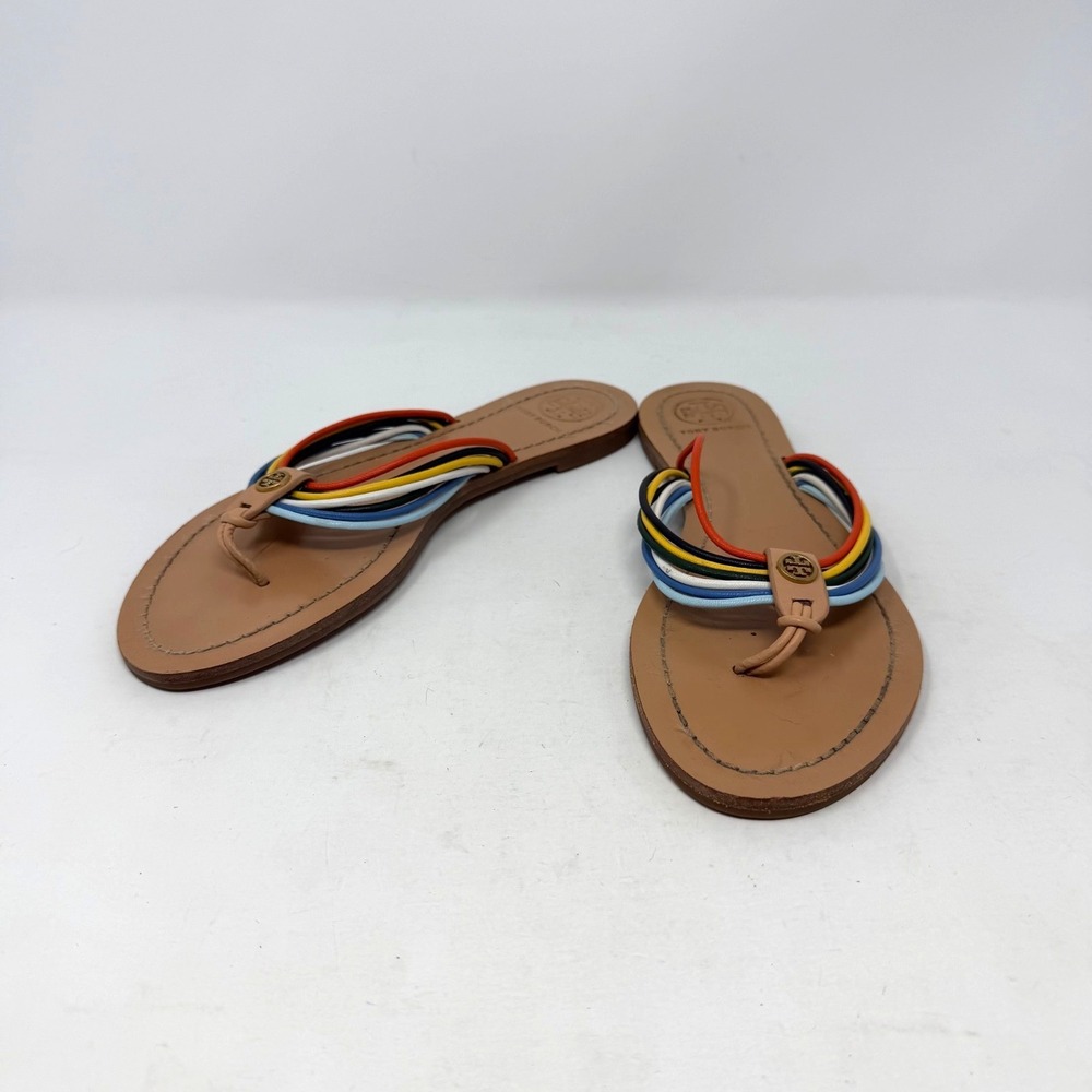 Tory Burch Sienna Thong Sandals Womens 5 Multicolor Leather Straps Slippers